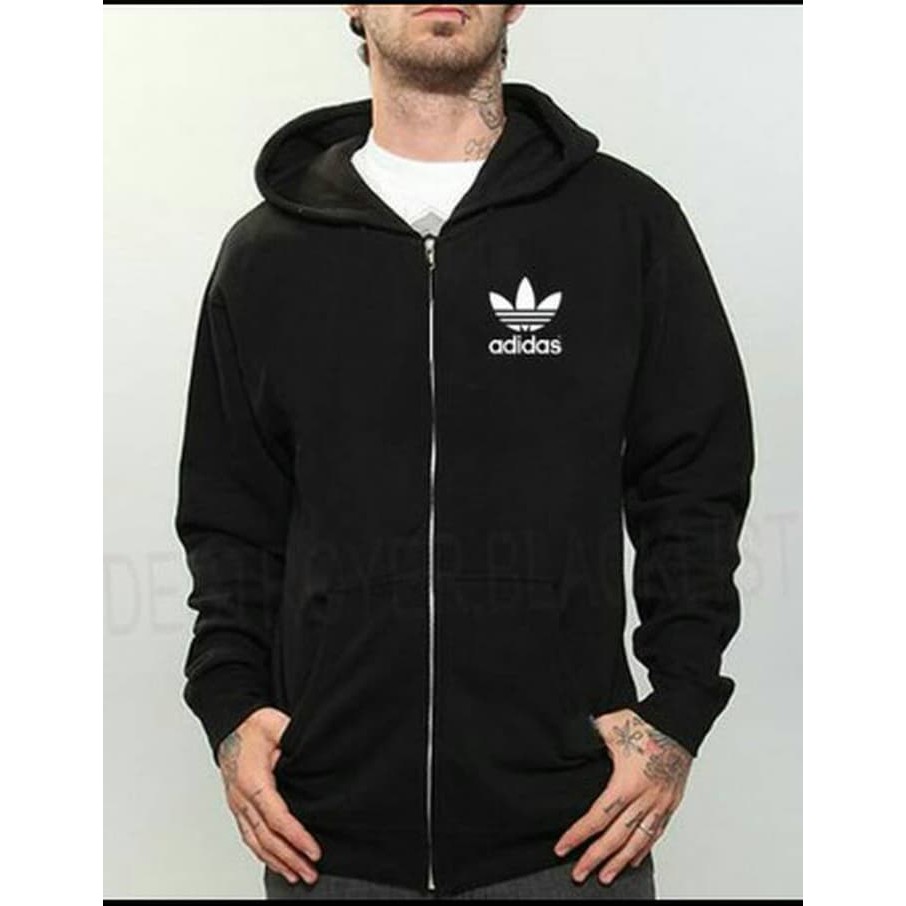 jaket zipper hoodie sweater ADIDAS HITAM