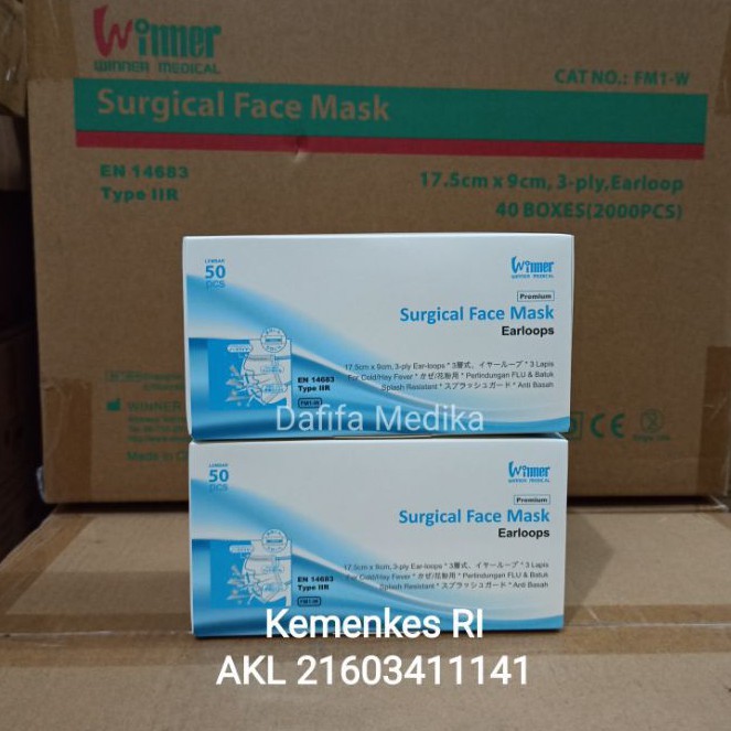 Jual Masker Medis 3 Ply Earloop Surgical Face Mask Winner Medical