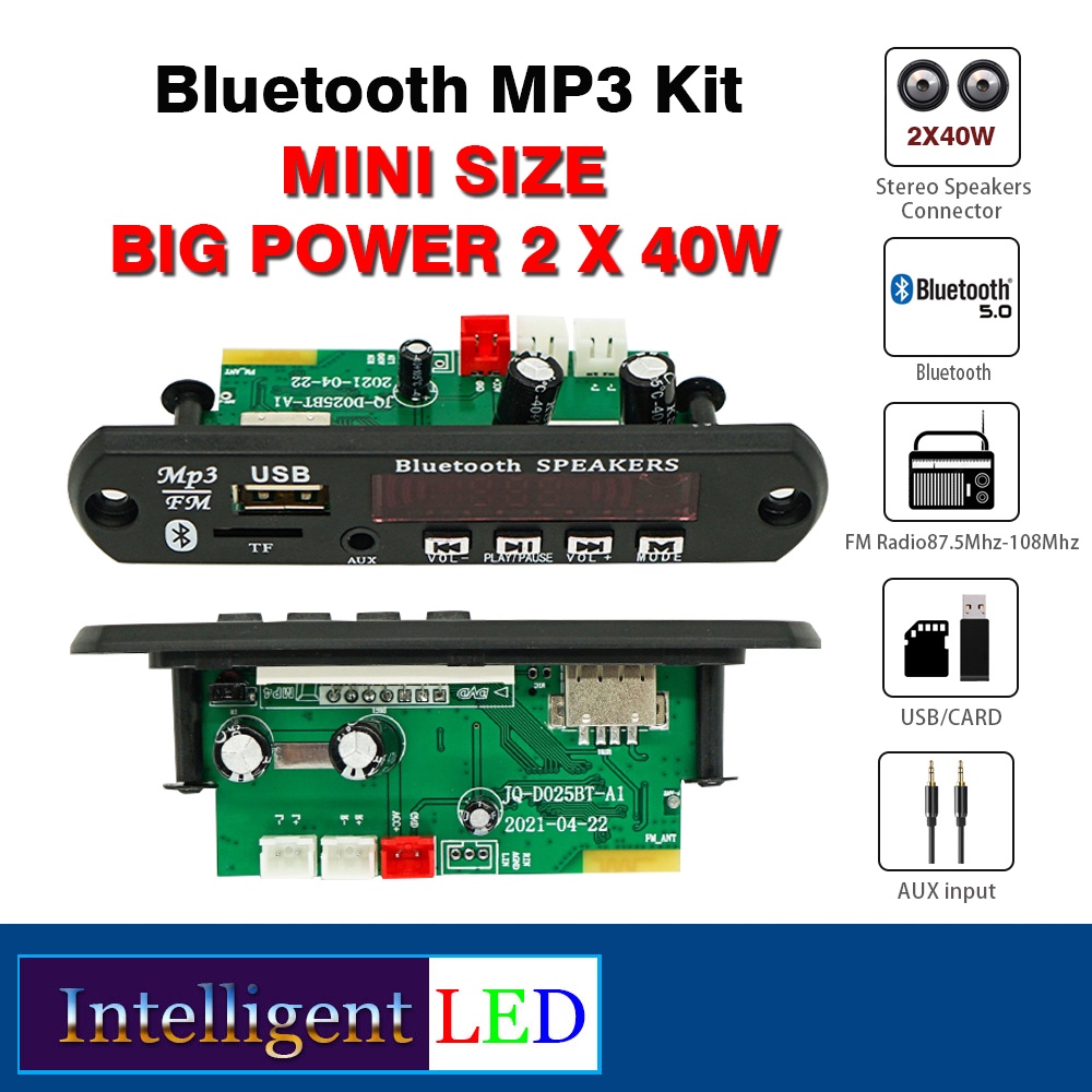 Jual 2x40W Bluetooth MP3 Player Kit USB TFT FM Radio Stereo D025BT ...