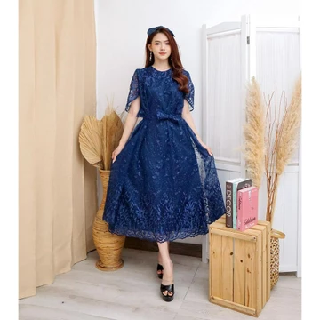(SUPLIER) Long Dress Nagita Brukat Tile Bordir Mutiara Gliter LongDress Tille Tulle Brokat