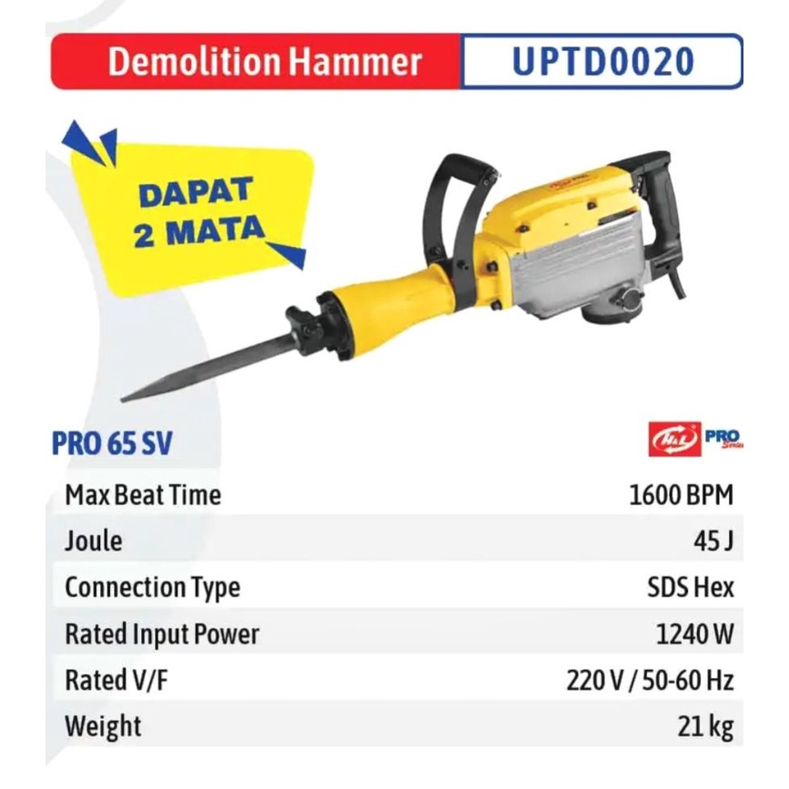 Jual H&L PRO 65 Sv DEMOLITION HAMMER Mesin Bobok bor beton Jack Drill