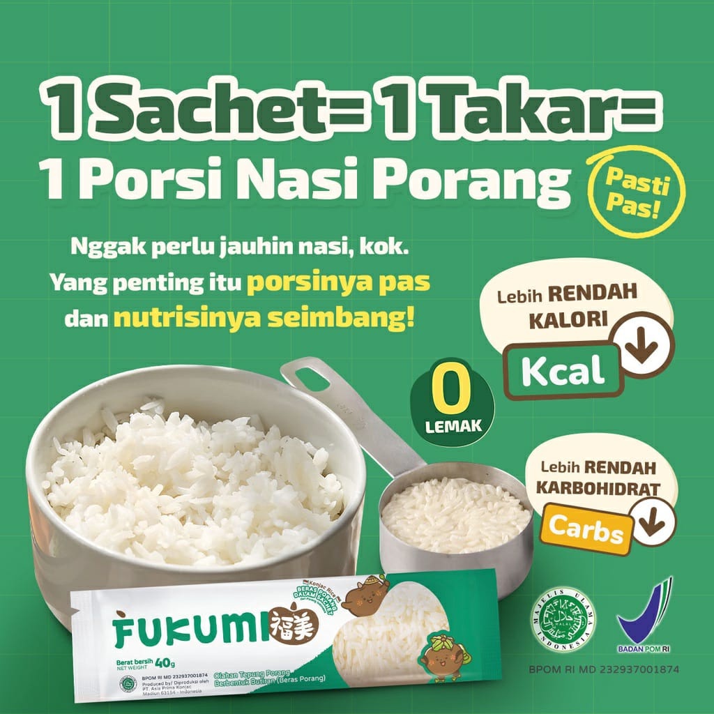 Jual FUKUMI BERAS PORANG POUCH 1KG | KONJAC RICE | Shopee Indonesia