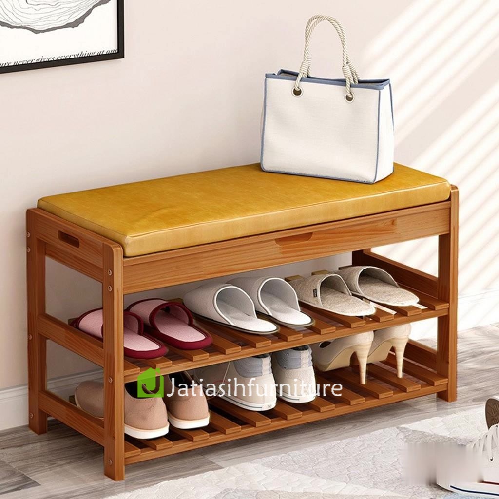 Jual JA - Dui Bench Rak Sepatu Minimalis Modern Kayu Mahoni Solid ...