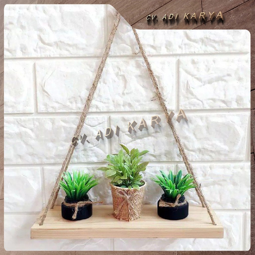 Jual Rak Bunga Ambalan Tali Kayu Dekorasi Dinding Kamar Hiasan Gantung ...