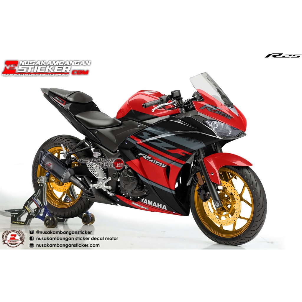 Jual Stiker Decal Motor Yamaha R25 Full Body Hitam Merah 2 Grafis ...