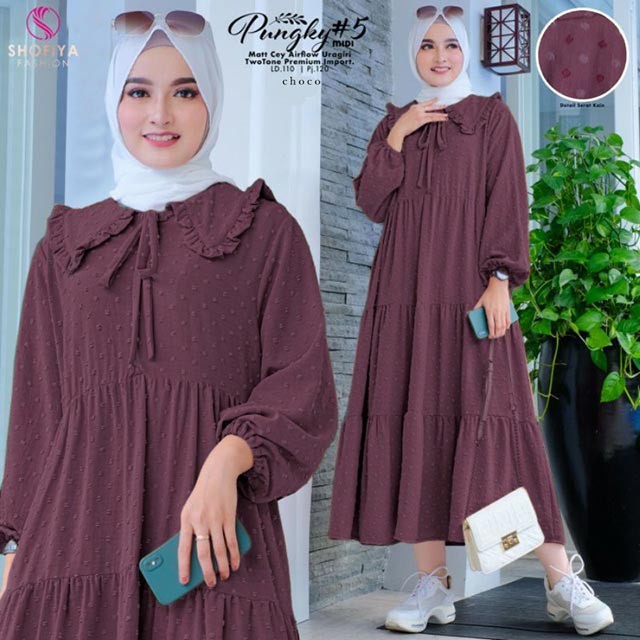 Jual Atasan Midi Dress Import/Jesika 3 8/Pungky/Baju Crinkle Murah/Mini