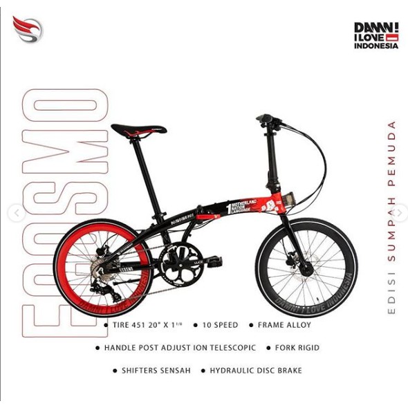 Jual Element Folding Bike Ecosmo 10sp Edisi Damn Sumpah Pemuda / sepeda ...