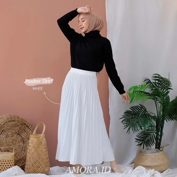 Amora Rok Plisket Premium Bahan Tebal Maxi Skirt Fit S Xxl