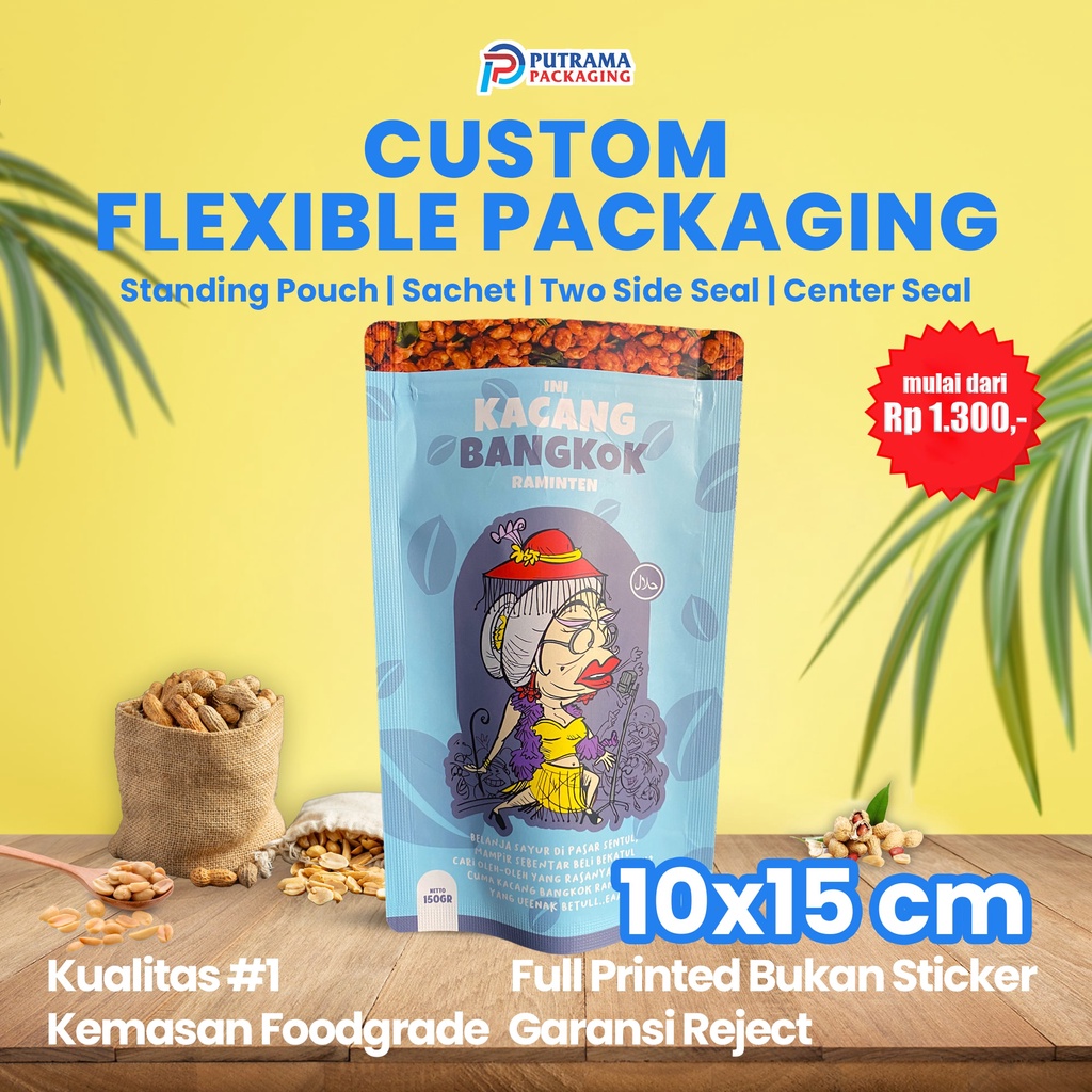 Jual Cetak Kemasan Standing Pouch Custom Full Printing 10x15 Free Desain Zipper And Non Zipper 4972