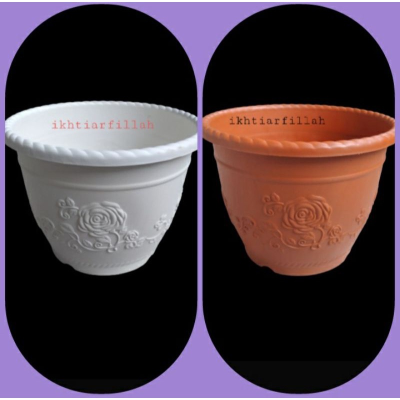 Jual POT SHALLOM GLORY 30 pot bunga plastik putih dan bata motif bunga ...