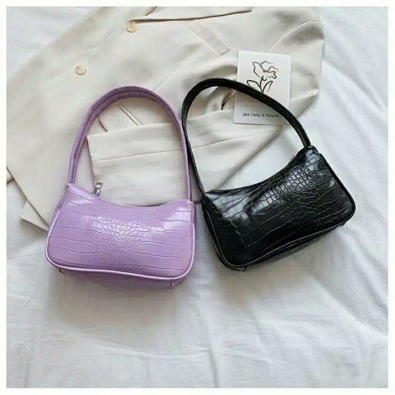 CROCO BAG LILAC BLACK PUTIH TAS CROCO UNGU SHOULDER BAG SLR BAG UNGU TAS HITAM TAS CROCO