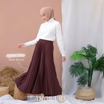 Amora Rok Plisket Premium Bahan Tebal Maxi Skirt Fit S Xxl