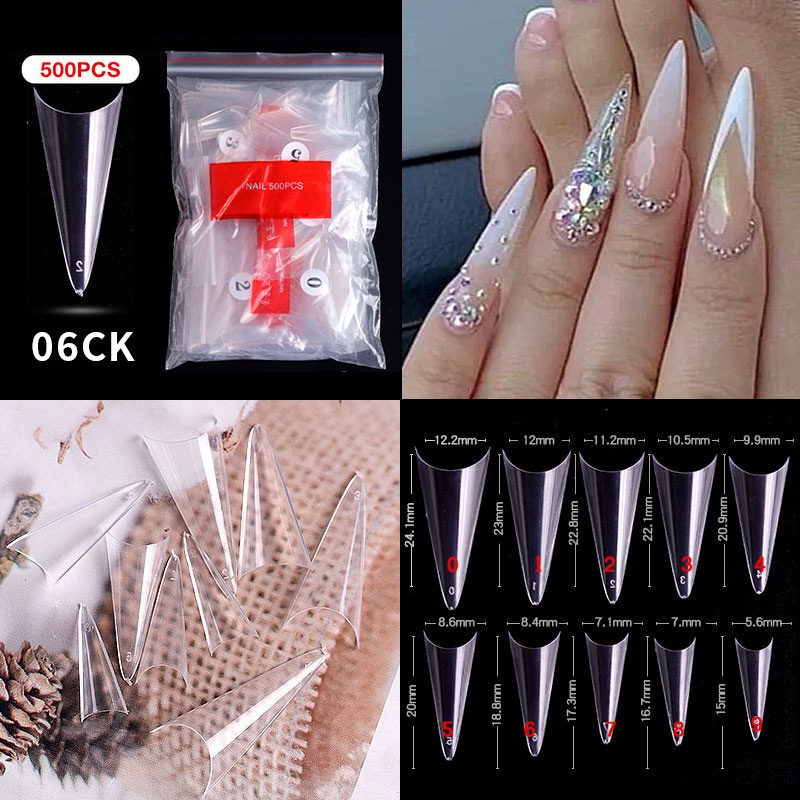 Jual Pcs Kuku Palsu Stiletto Pengantin Panjang Pendek Nail Art Fake Nail Bening Polos