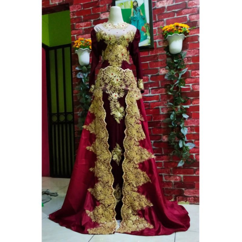 Jual baju singer/baju penyanyi/baju wedding murah/maroon full borfir
