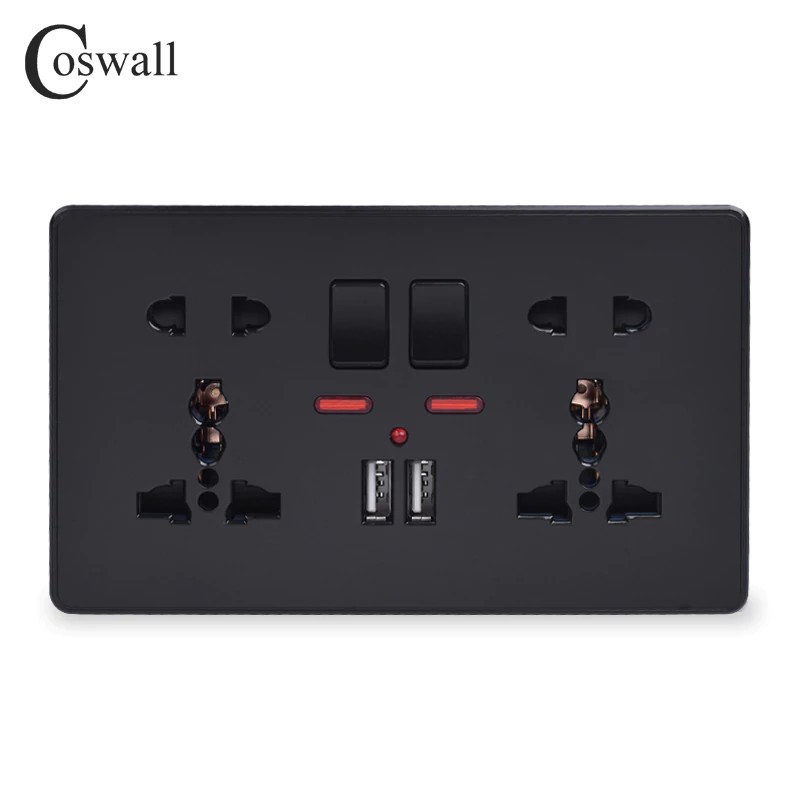 Jual Coswall Wall Power Socket Double Universal 5 Hole Switched Outlet ...