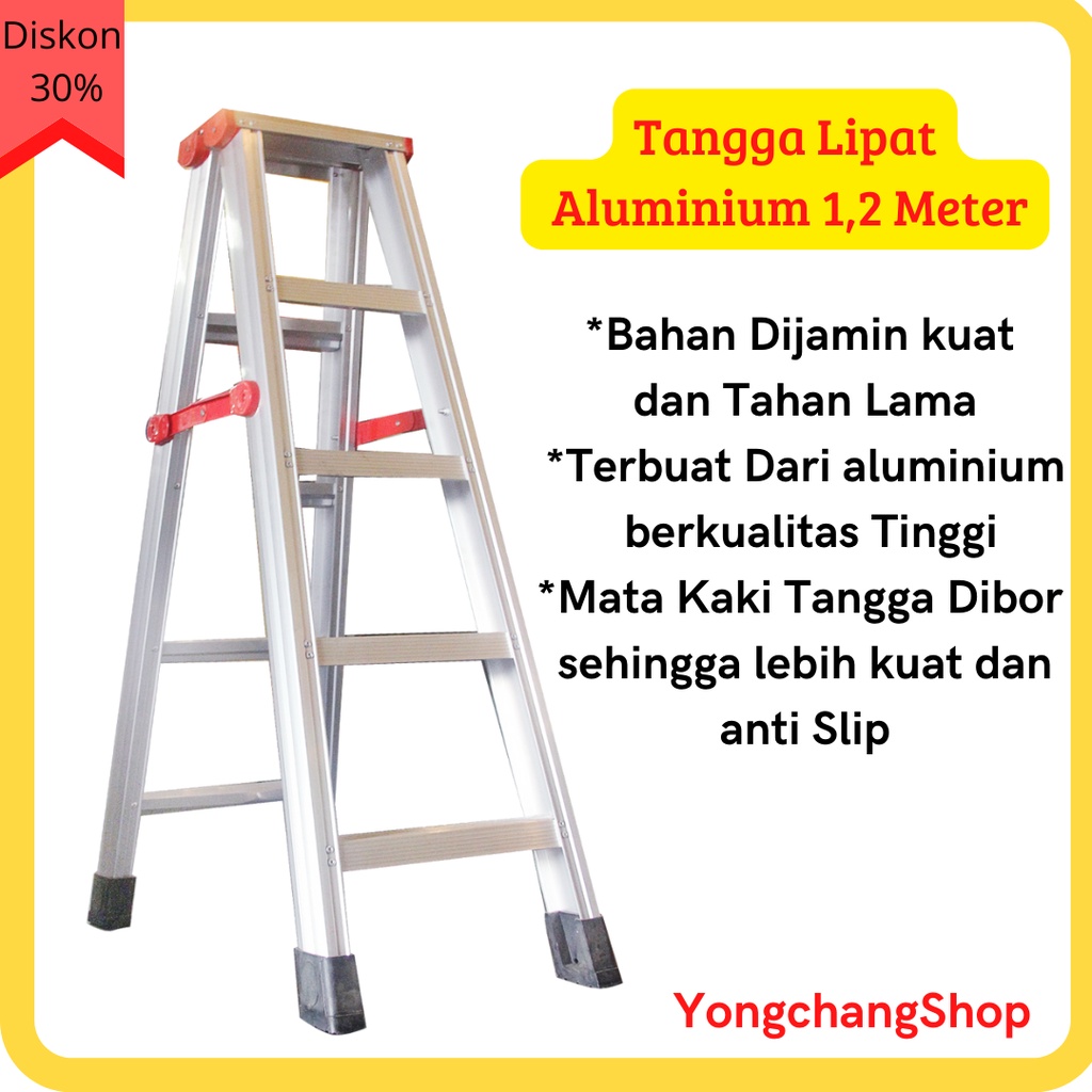 Jual TANGGA/TANGGA ALUMINIUM LIPAT KUAT KOKOH TEBAL MURAH, TINGGI 1.2