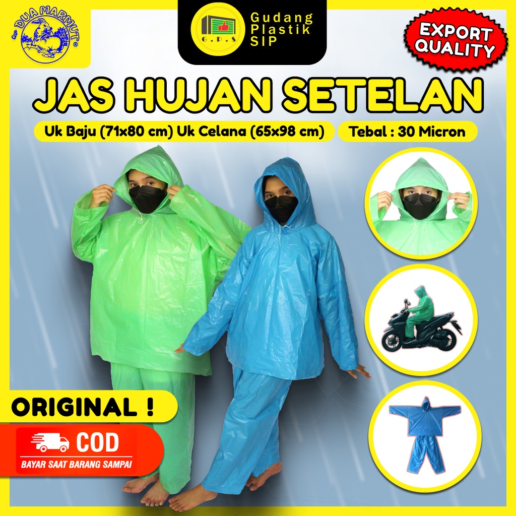 Jual Jas Hujan Plastik LDPE Jaket Celana Setelan Tebal Murah / Export