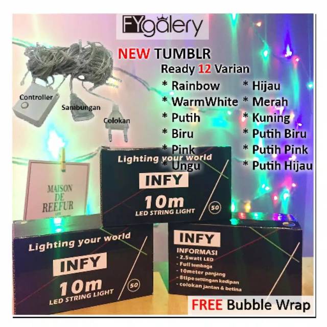 Jual Lampu Tumbler INFY LED Rainbow 10 Meter Kotak Box Colokan Sambung ...