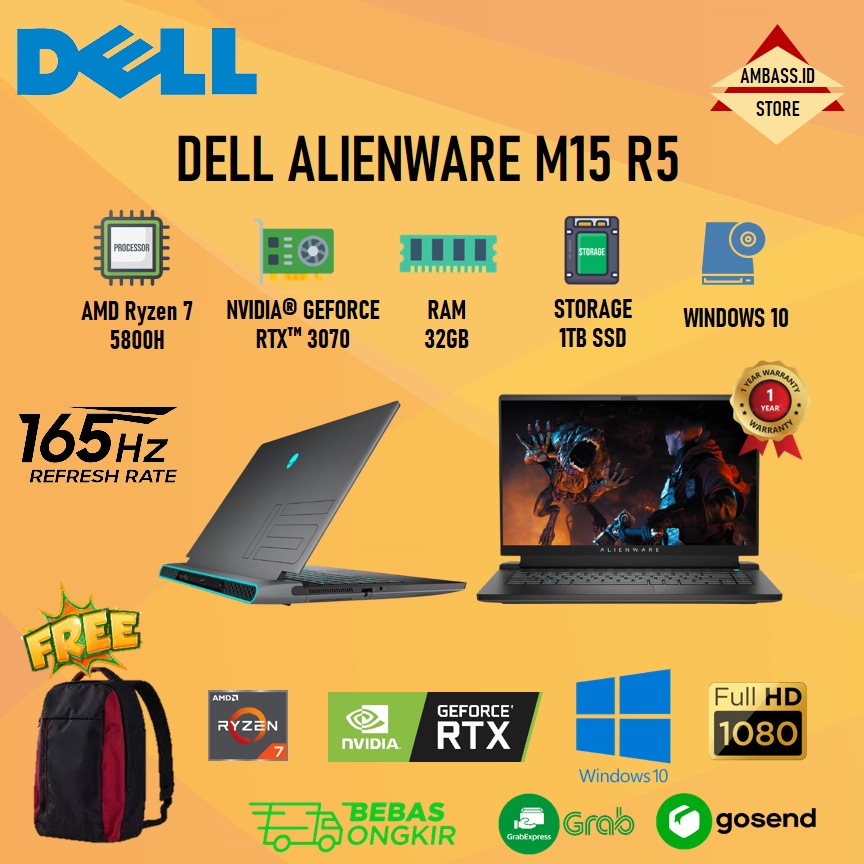 Jual Laptop Dell Alienware M15 R5 Ryzen 7 5800h 16gb 512ssd Rtx3070 8gb