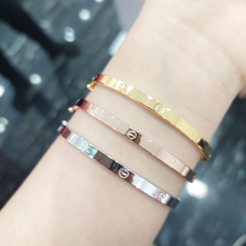 Jual Gelang cart*r paku emas asli 375 cantik awet 3 warna rose gold