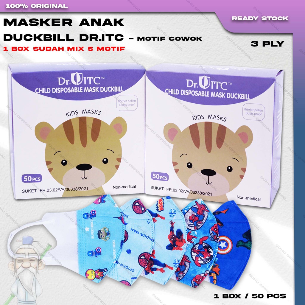 Jual Masker Anak Duckbil DR ITC 3Ply Isi 50Pcs Motif Karakter Cowok ...