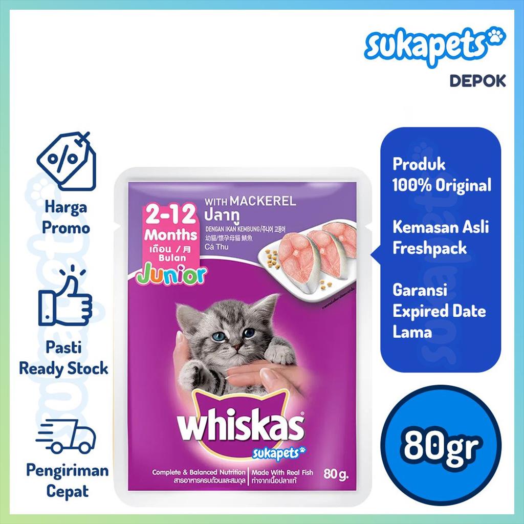 Jual Whiskas Kitten Junior Cat Mackerel Makanan Kucing Basah Pouch 85gr ...