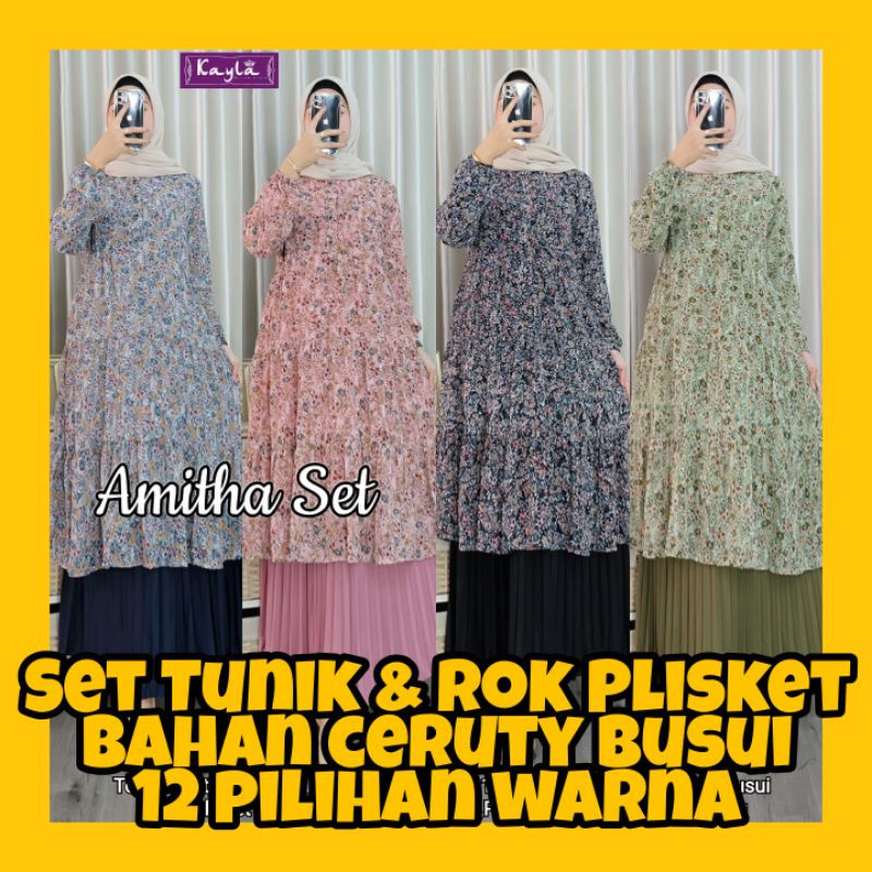 Jual SET TUNIK ROK PLISKET PREMIUM BAJU SETELAN WANITA PRIYANKA AMITHA ...