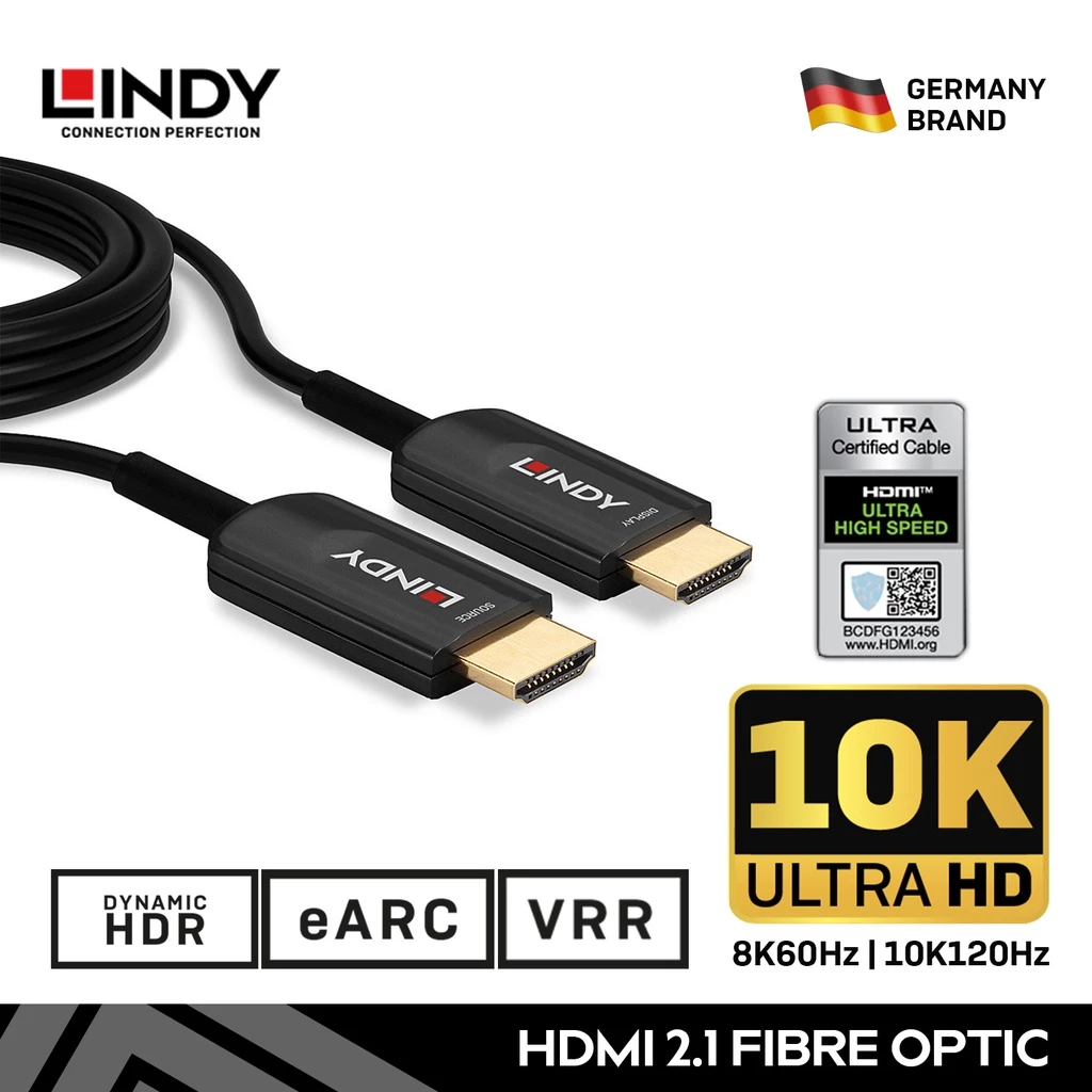 Kabel HDMI 2.1 LINDY 20m Fiber Optic Ultra High Speed Cable 10K 8K HDR10 EARC 48Gbps Dolby Vision 38382