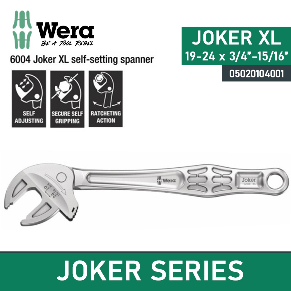 Wera Joker '6004' XL Self Setting Spanner - 19-24mm x 3/4-15/16 Inch x 256mm | Wera Individual Spanners & Wrenches