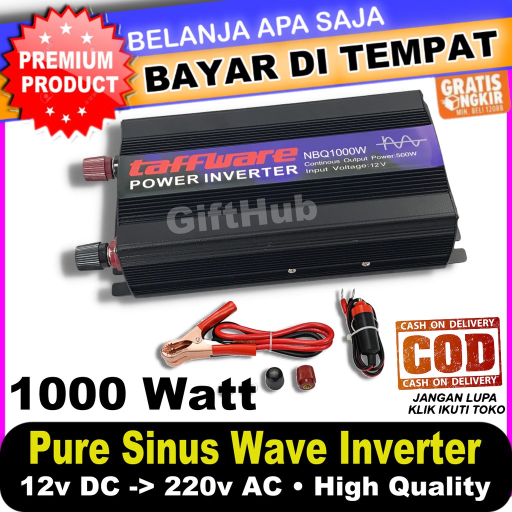 Jual Power Inverter Pure Sine Wave DC 12V To AC 220 V 1000W Aki Sinus ...