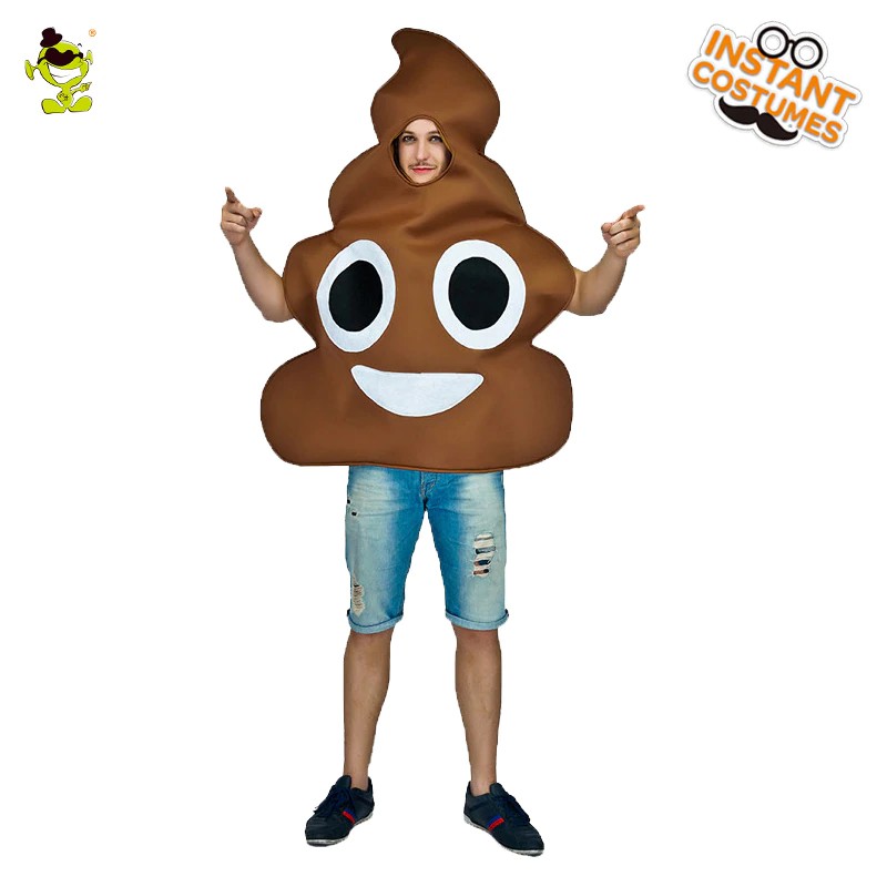 Jual Gratis ongkir Poop Emoji Costume Adult Men Party Brown Jumpsuit Costume Funny Face Amusing