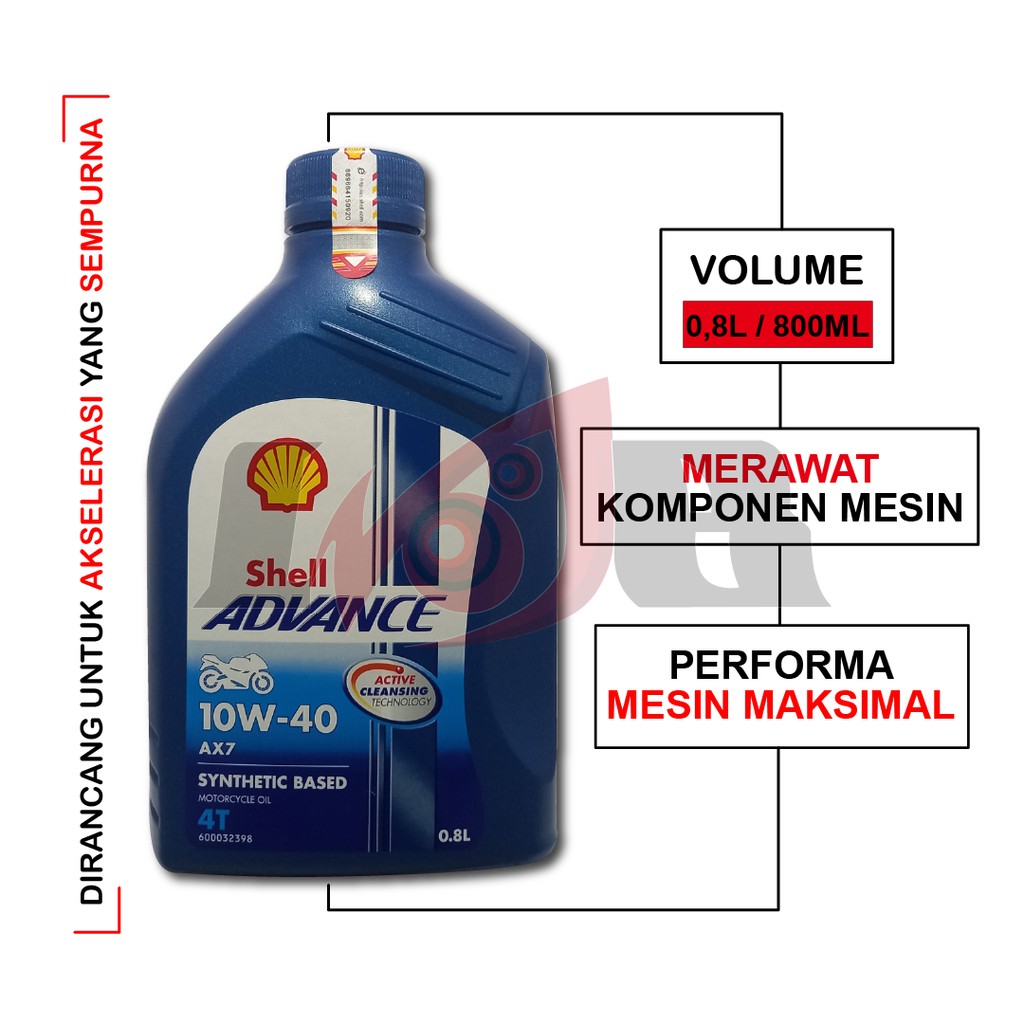 Jual Shell Advance AX7 4T SAE 10W40 Oli Motor Bebek 800ml Sport 1L ...