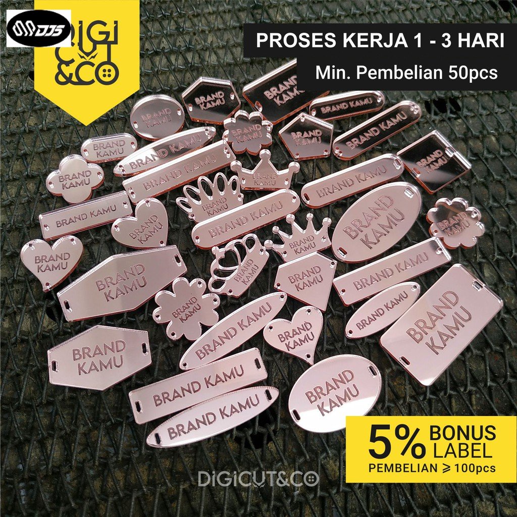 Jual Label Akrilik Rose Gold Label Hijab Branding Custom Cutting