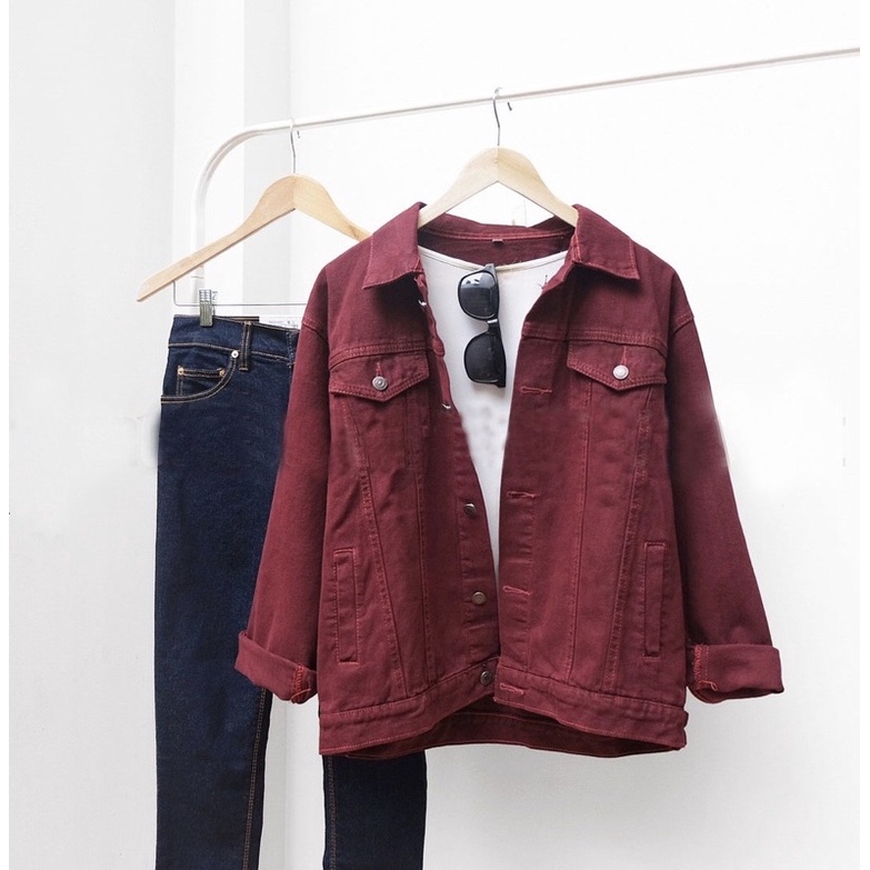 Jaket clearance denim maroon