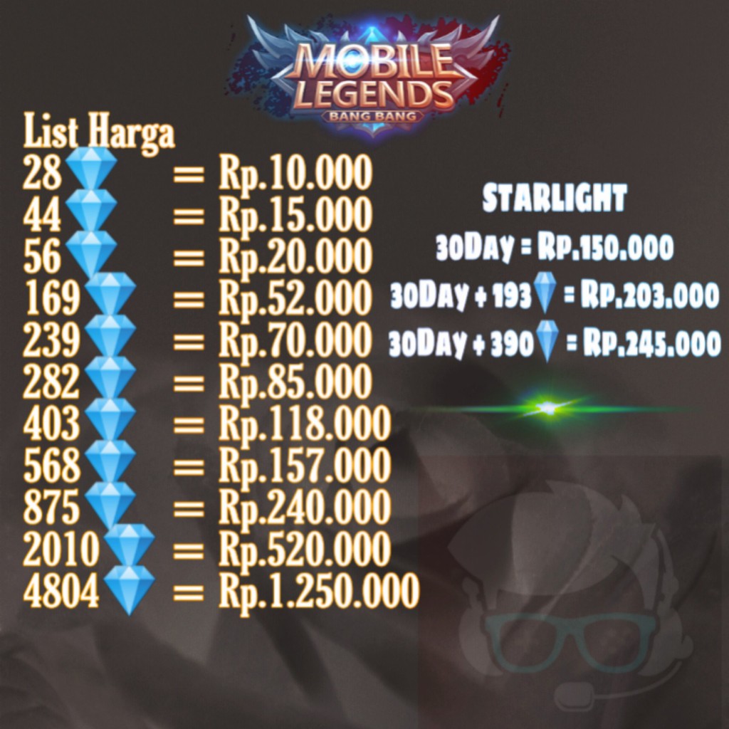 Jual Diamond Mobile Legends ((56 Diamond) via ID proses 520 menit