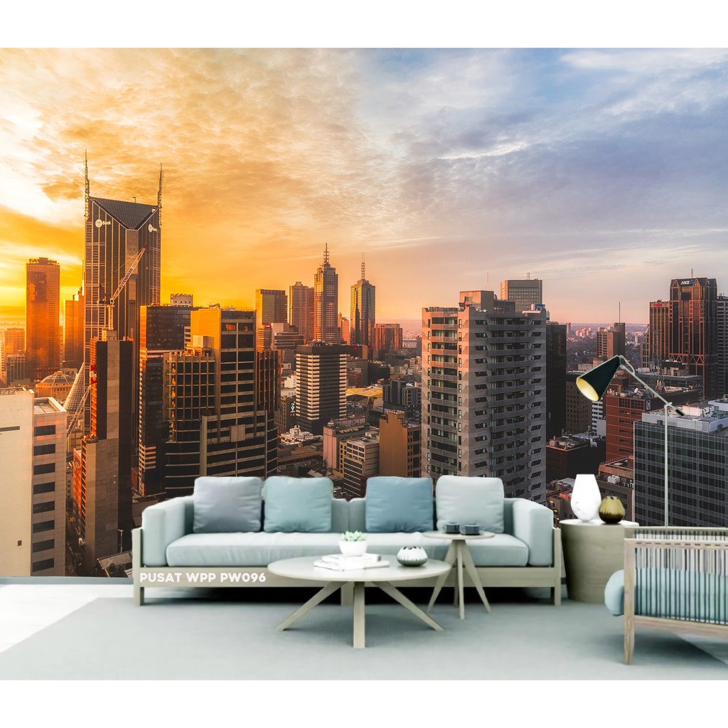 Jual wallpaper ruang tamu 3d Pemandangan Kota Apartemen Jakarta