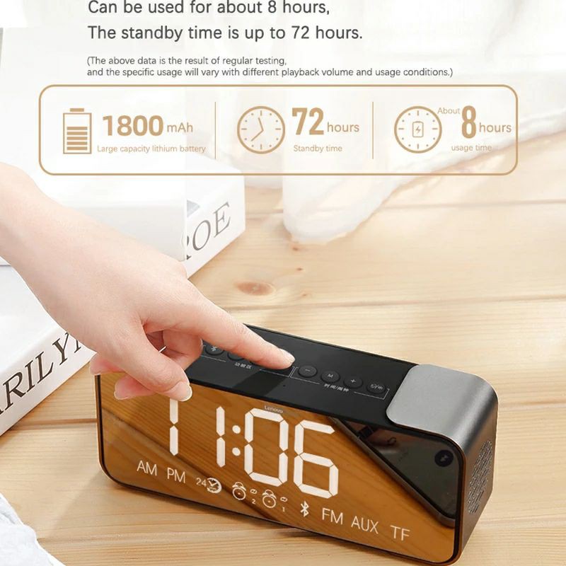 Jual Speaker Lenovo L022 Wireless Bluetooth 5.0 Portable Dual Speakers LED Desktop Alarm Clock