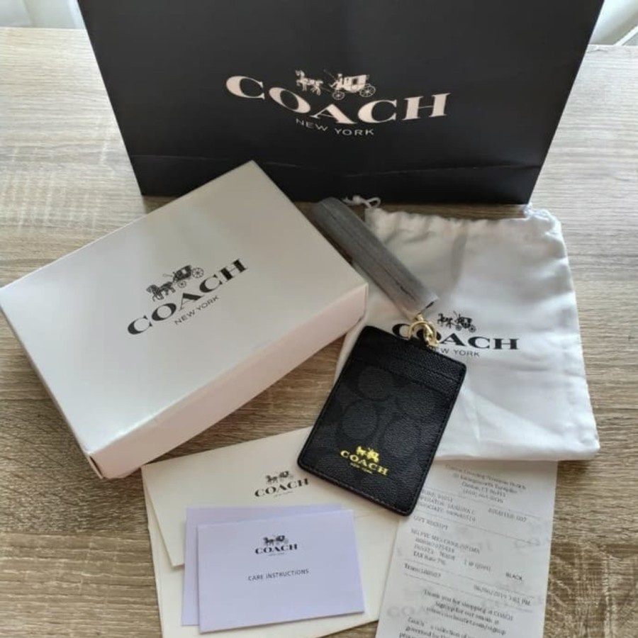 Jual COACH lanyard in colorblock signature Canvas ID mahogany 100% ...