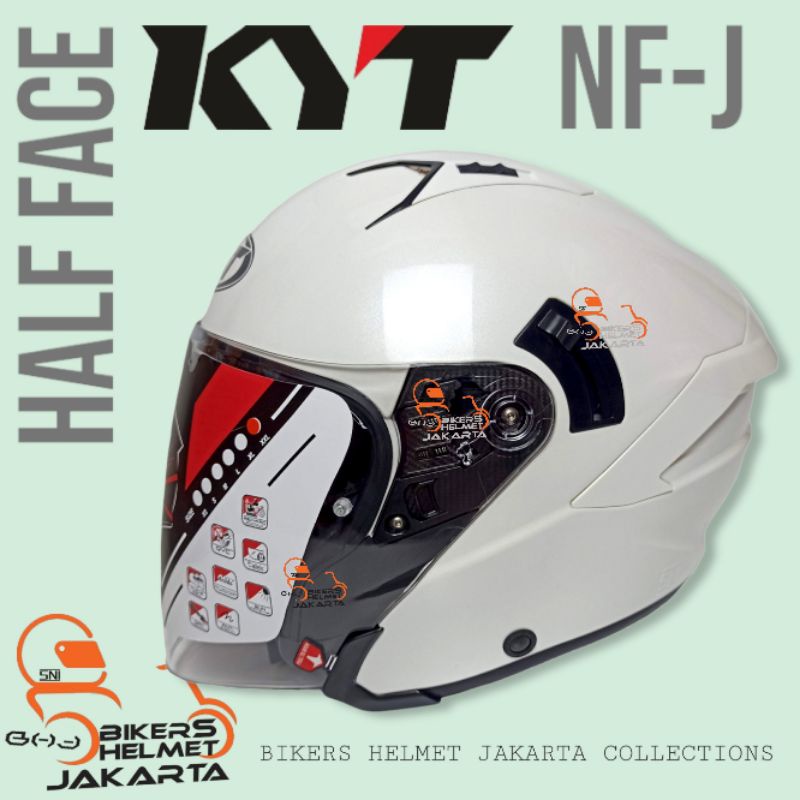 Jual HELM KYT NFJ SOLID PLAIN WHITE DOUBLE VISOR HALF FACE Shopee Indonesia