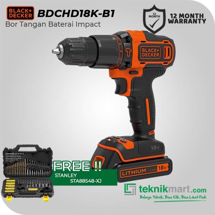 Jual Black & Decker Cordless Impact Drill / Bor Impact Baterai 18V ...