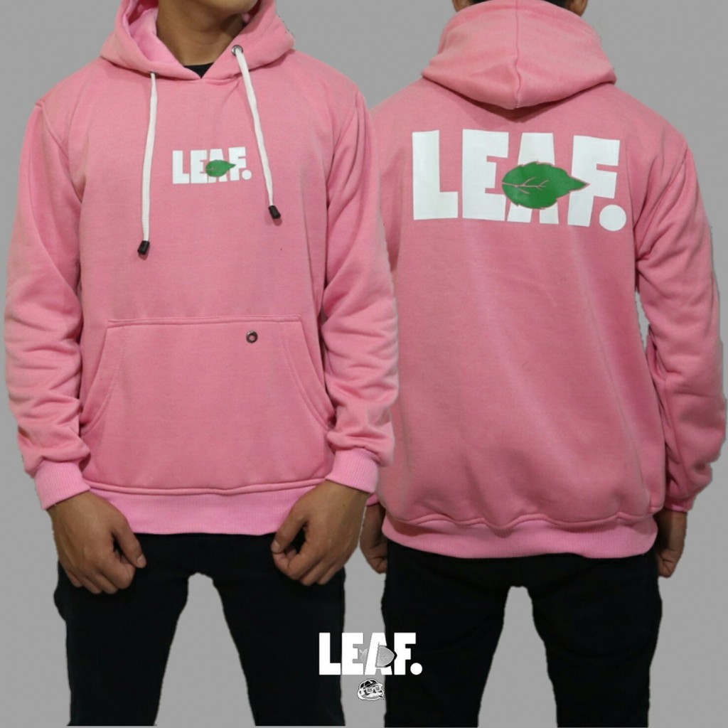 Sweater Pria Hoodie Jumper Logo Leaf Pink