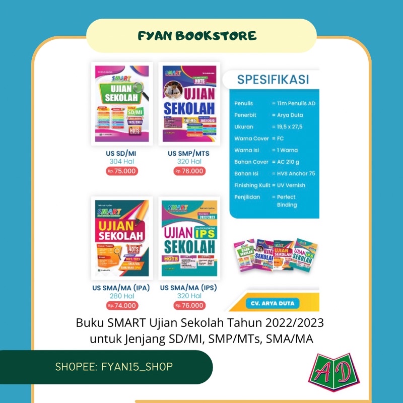 Jual Fyan Book Store: Buku Siswa SMART Ujian Sekolah Jenjang SMP/MTs ...