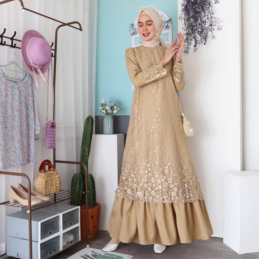 Jual Gamis Pramitha Brokat Tile TUlle Glitter Maxi Dress Gamis Pesta ...