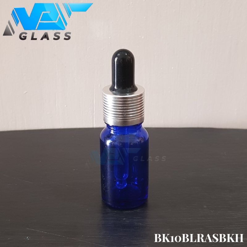 Jual botol kaca pipet 10ml tebal biru - ring almunium silver bergaris ...