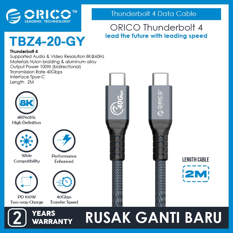 ORICO Thunderbolt 4 Kabel – Rechterhoek, 0,8 M, 40 Gbps, 8K@60Hz Of Dual 4K@60Hz, 100W PD – Compatibel Met Thunderbolt 3, USB4, EGPU En Laptops – Daisy-chain Mogelijk