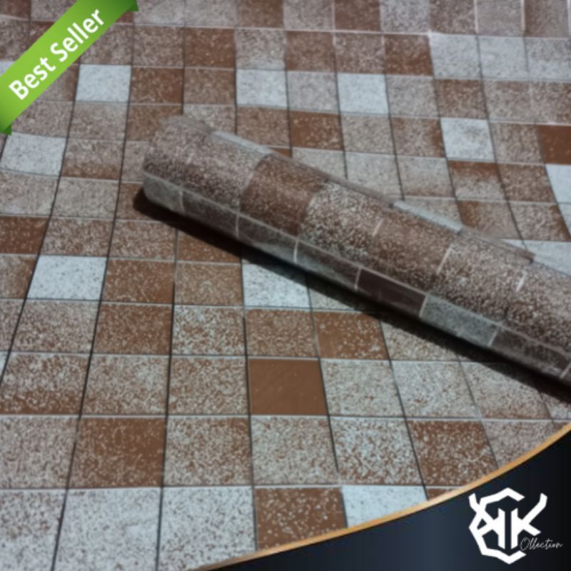 Jual Wallpaper Dinding Dapur Motif Keramik 60cm x 5m Keramik Coklat