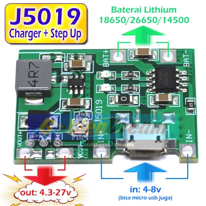Jual J5019 Modul 2in1 Charger + Step Up Adjustable TP4056 MT3608 Batere ...