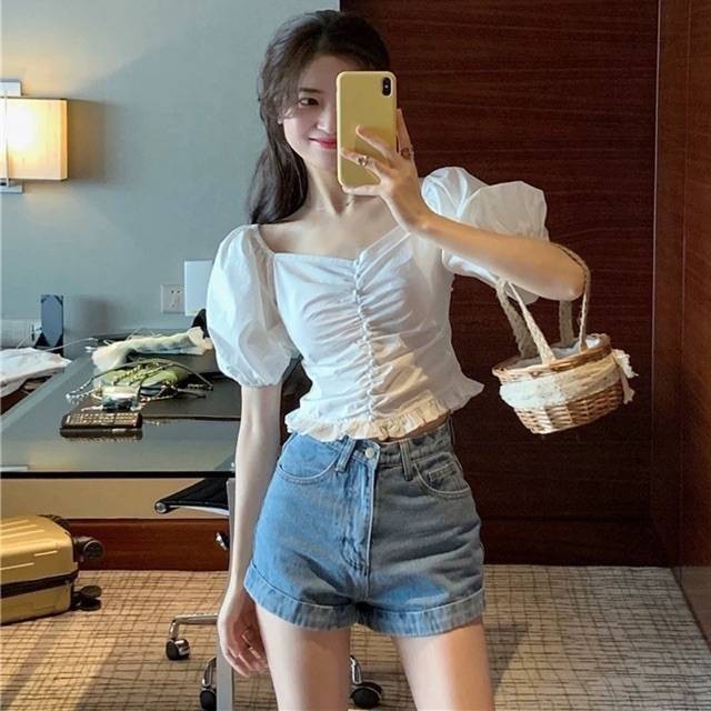 Jual Baju Atasan Sabrina Irise Sabrina Crop Top Blouse Blus Korean ...