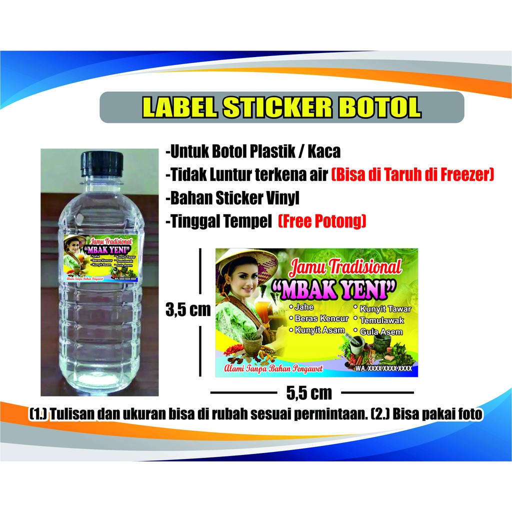 Jual STIKER LABEL PRODUK KEMASAN MINUMAN BOTOL JAMU TAHAN AIR | Shopee