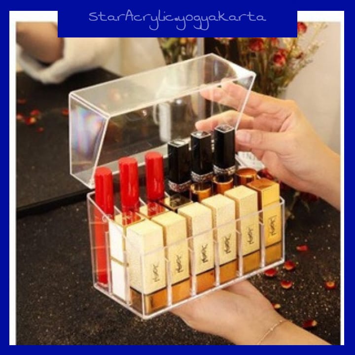 Jual Kotak Lipstik Model Handle 18 Slot / Rak Organizer Kosmetik Tempat